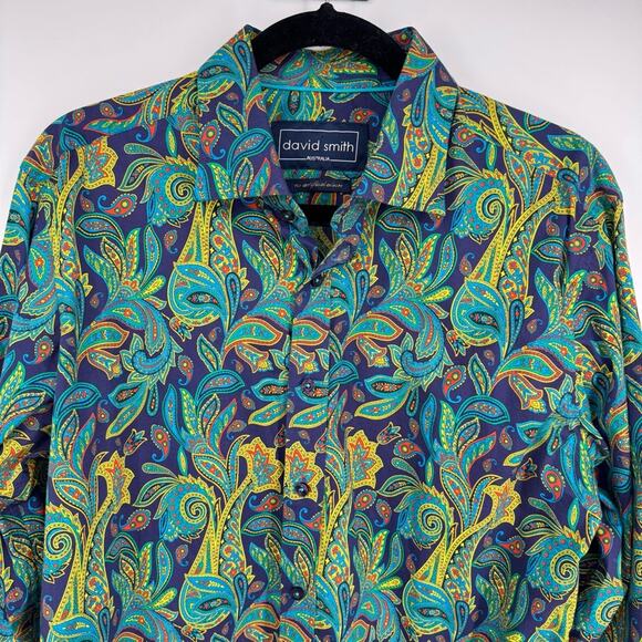 David Smith Australia Men's Slim‎ Fit Paisley Button Up Long Sleeve Shirt Size L - Picture 2 of 11